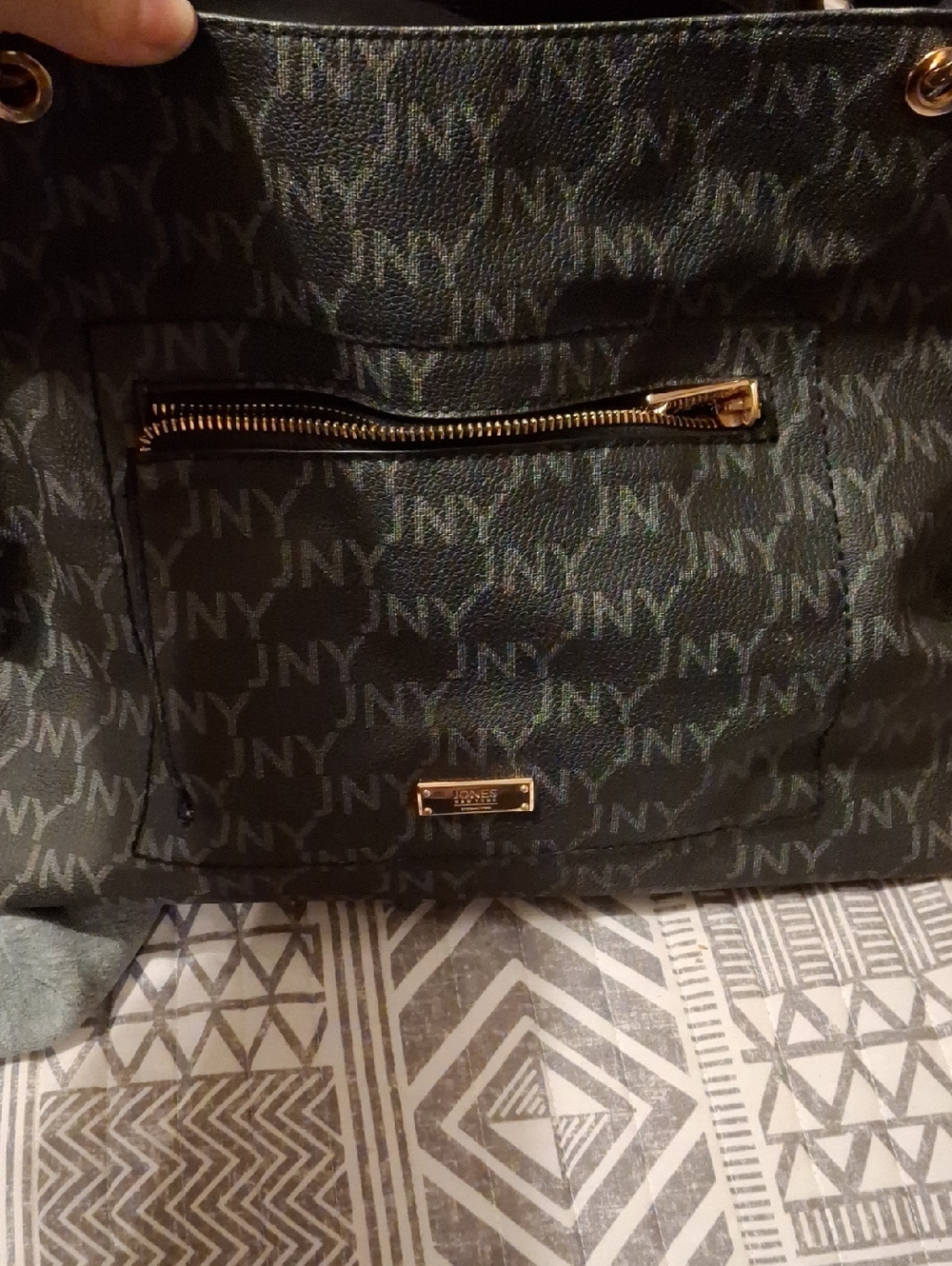 DKNY Black Logo Tote with Gold Hardware Accents